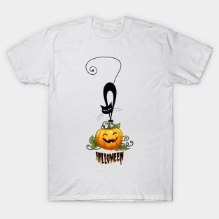 Spooky Duo: A Black Cat and Jack-o'-Lantern - Happy Halloween T-Shirt